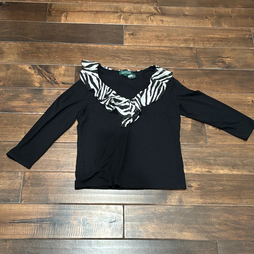 🫶🏼 Lauren Ralph Lauren Black and White Zebra Long Sleeve Top size medium